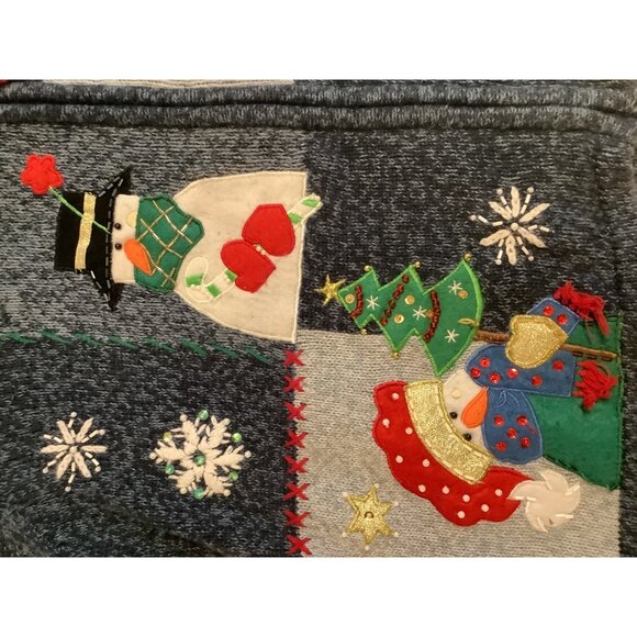 Carly St. Claire Womens XL Ugly Christmas Snowman Cardigan Sweater Blue -- Read - Picture 10 of 16